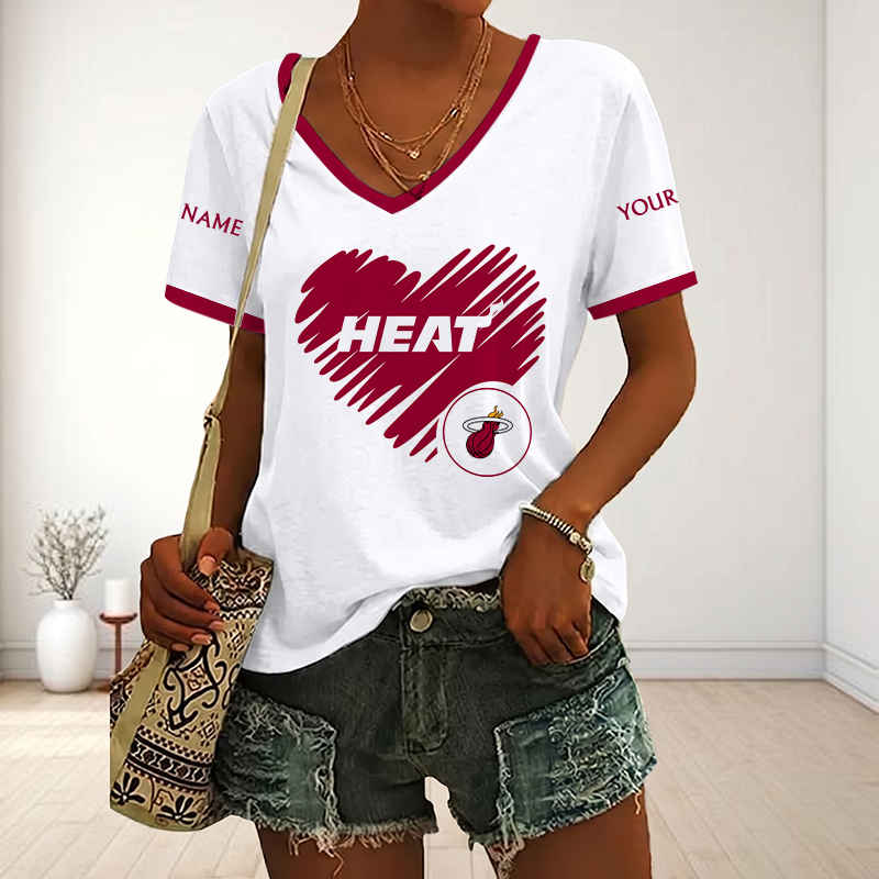 EXCLUSIVE EDITION - NEW CUSTOMIZED NBA20 MHE MIAMI HEAT V-NECK FEMALE SHIRT