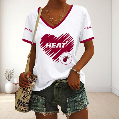 EXCLUSIVE EDITION - NEW CUSTOMIZED NBA20 MHE MIAMI HEAT V-NECK FEMALE SHIRT