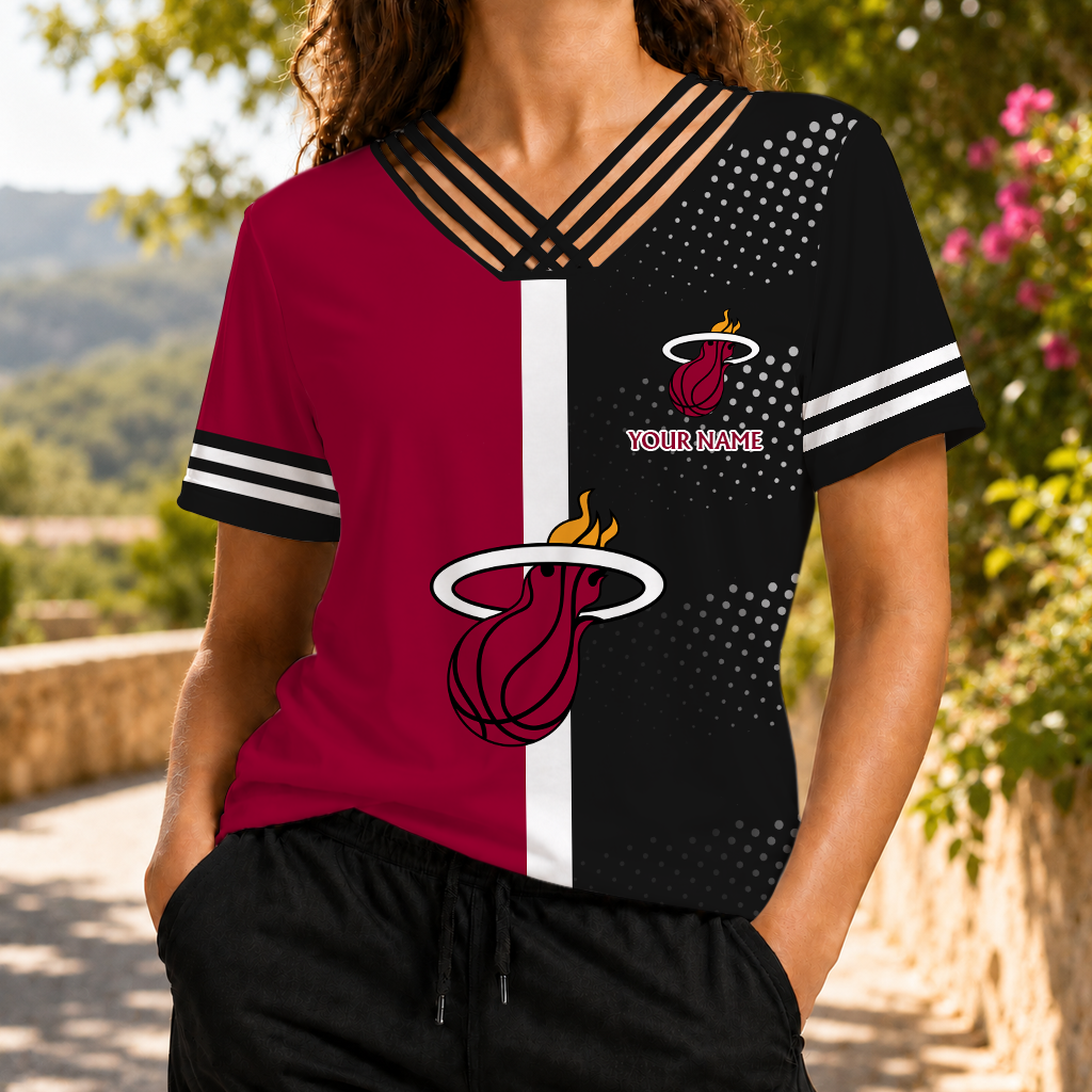 LIMITED EDITION - NEW CUSTOMIZED NBA20 MHE MIAMI HEAT V-NECK SHIRT