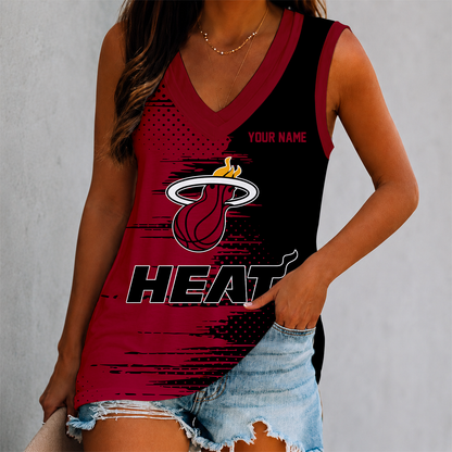 LIMITED EDITION - NEW CUSTOMIZED NBA20 MHE MIAMI HEAT WOMEN'S V-NECK TANK TOP