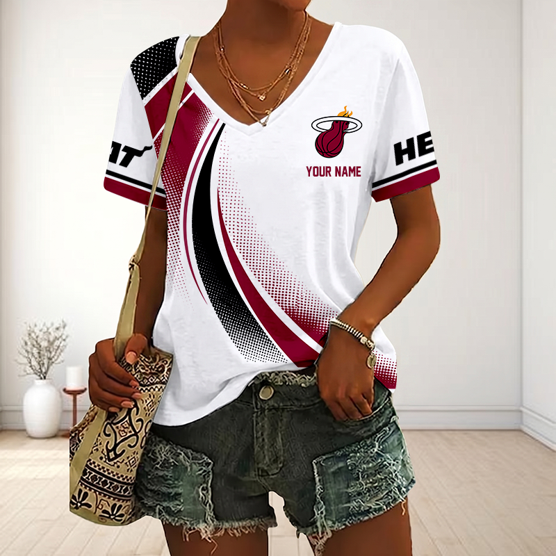 SPECIAL EDITION - NEW CUSTOMIZED NBA20 MHE MIAMI HEAT V-NECK FEMALE SHIRT
