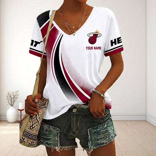 SPECIAL EDITION - NEW CUSTOMIZED NBA20 MHE MIAMI HEAT V-NECK FEMALE SHIRT