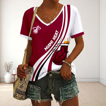 VIRAL EDITION - NEW CUSTOMIZED NBA20 MHE MIAMI HEAT V-NECK FEMALE SHIRT