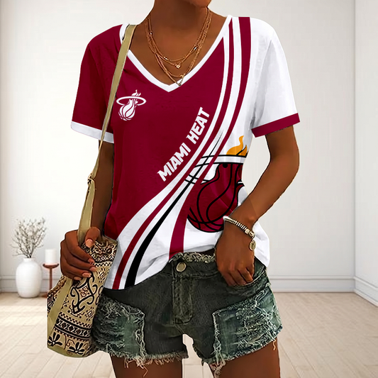 VIRAL EDITION - NEW CUSTOMIZED NBA20 MHE MIAMI HEAT V-NECK FEMALE SHIRT