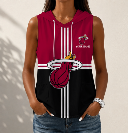 HOT DEAL - NEW CUSTOMIZED NBA20 MHE MIAMI HEAT WOMEN'S SLEEVELESS HOODED POCKET TANK TOP