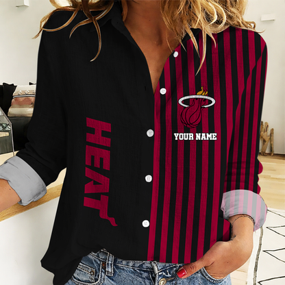 HOT DEAL - NEW CUSTOMIZED MHE MIAMI HEAT WOMEN CASUAL SHIRT - NBA20