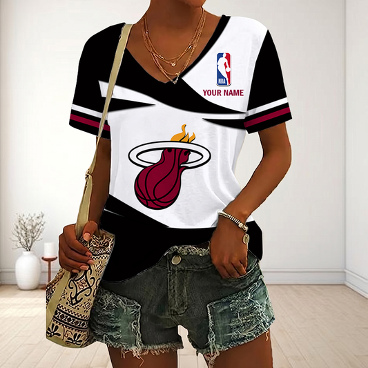 EXCLUSIVE EDITION - NEW CUSTOMIZED NBA20 MHE MIAMI HEAT V-NECK FEMALE SHIRT
