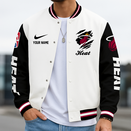 LIMITED DROP - NEW CUSTOMIZED MHE MI HEAT BASEBALL JACKET, SATIN VARSITY JACKET - NBA20