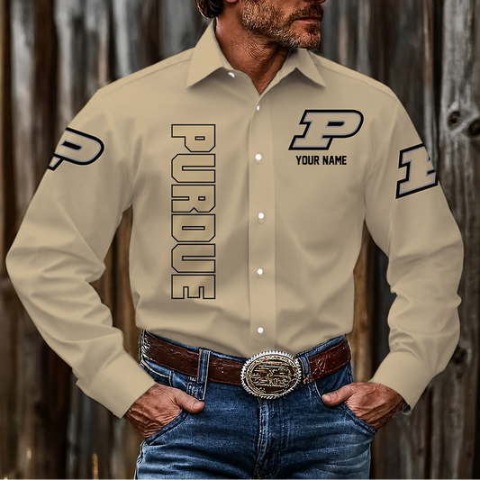 VIRAL EDITION - NEW CUSTOMIZED NCAA MAM20 PUB PURDUE BOILERMAKERS MEN'S LONG SLEEVE BUTTON-UP SHIRT