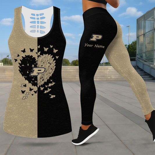 MEGA SALE - NEW CUSTOMIZED NCAA MAM20 PUB PURDUE BOILERMAKERS LEGGINGS & HOLLOW TANK TOP SET