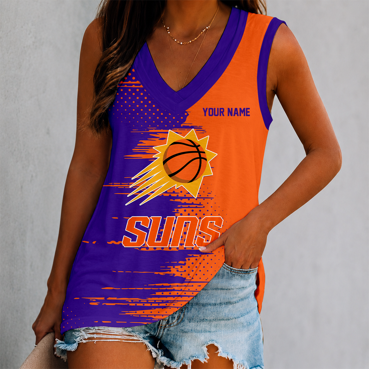 LIMITED EDITION - NEW CUSTOMIZED NBA21 PSU PHOENIX SUNS WOMEN'S V-NECK TANK TOP