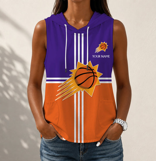HOT DEAL - NEW CUSTOMIZED NBA21 PSU PHOENIX SUNS WOMEN'S SLEEVELESS HOODED POCKET TANK TOP