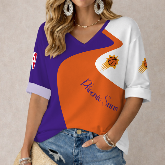 EXCLUSIVE EDITION - NEW CUSTOMIZED NBA21 PSU PHOENIX SUNS WOMEN'S V-NECK LONG SLEEVE SHIRT