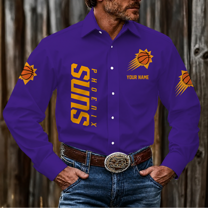 HOT DEAL - NEW CUSTOMIZED NBA21 PSU PHOENIX SUNS MEN'S LONG SLEEVE BUTTON-UP SHIRT