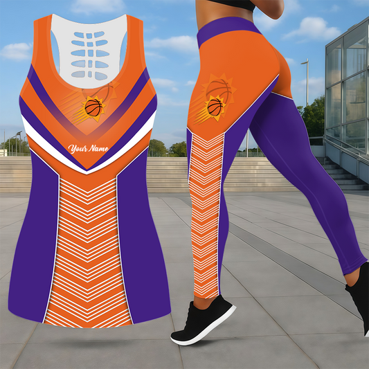 ELITE EDITION - NEW CUSTOMIZED NBA21 PSU PHOENIX SUNS LEGGINGS & HOLLOW TANK TOP SET