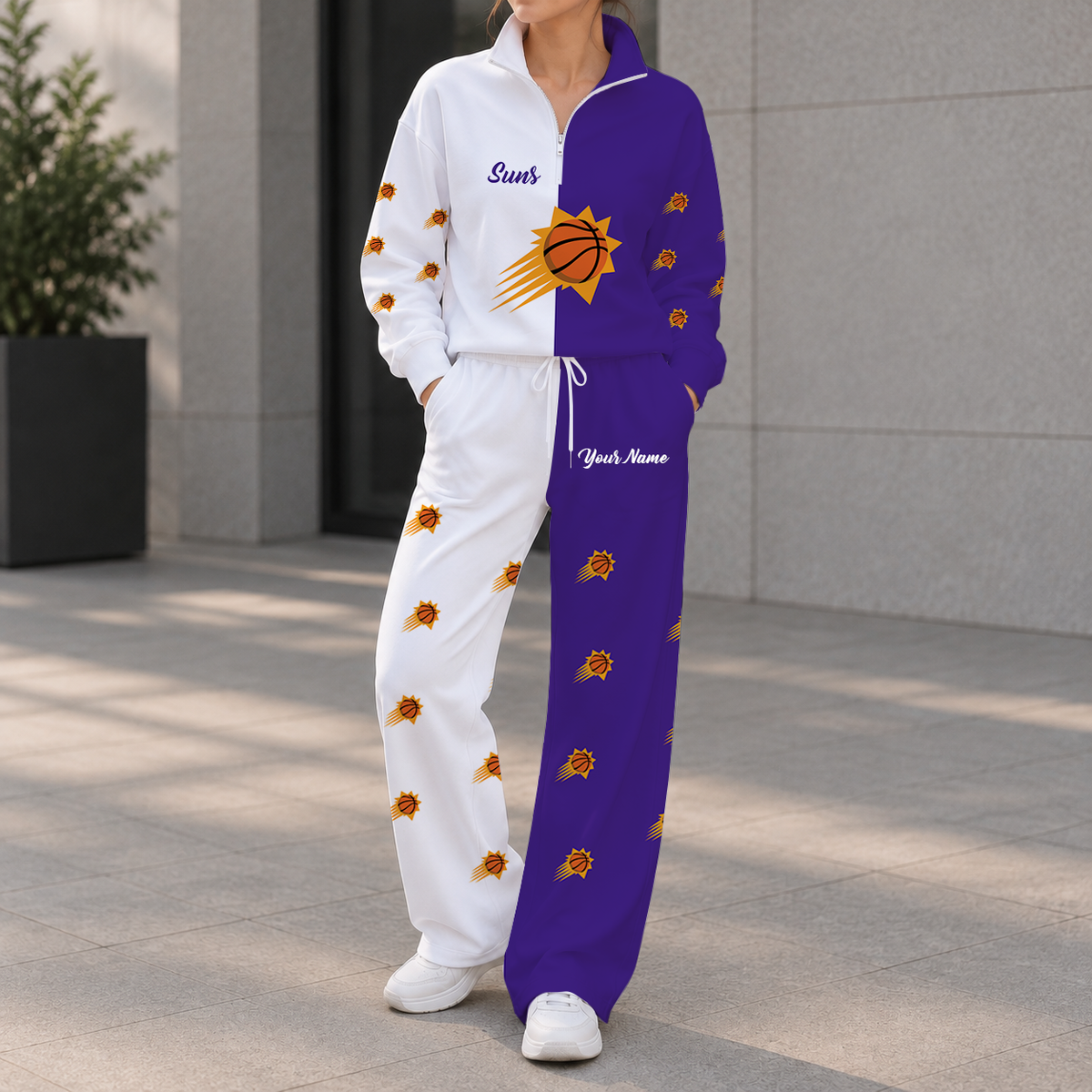 EXCLUSIVE EDITION - NEW CUSTOMIZED NBA21 PSU PHOENIX SUNS ZIPPER SWEATSHIRT & WIDE LEG PANTS SET