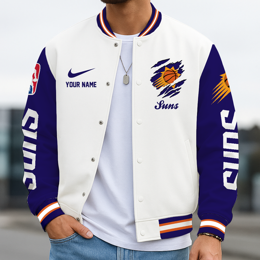 LIMITED DROP - NEW CUSTOMIZED PSU PH SUNS BASEBALL JACKET, SATIN VARSITY JACKET - NBA21