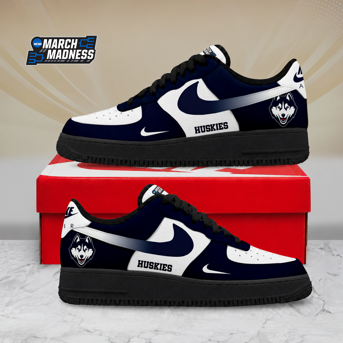 ELITE EDITION - NEW CUSTOMIZED NCAA MAM21 UCH UCONN HUSKIES AF1 SHOES