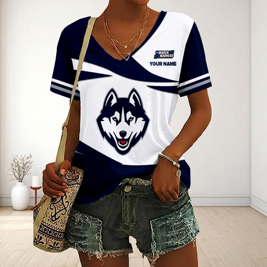 SPECIAL EDITON - NEW CUSTOMIZED MAM NCAA21 UCH UC HUSKIES V-NECK FEMALE SHIRT