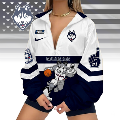 FINAL SALE - NEW CUSTOMIZED MAM NCAA21 UCH UC HUSKIES V-NECK ZIPPER SWEATSHIRT JACKET