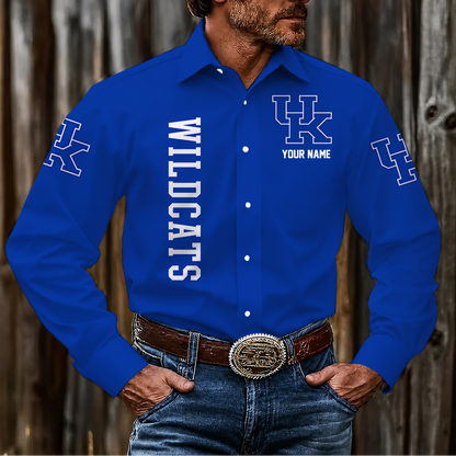VIRAL EDITION - NEW CUSTOMIZED NCAA MAM22 KEW KENTUCKY WILDCATS MEN'S LONG SLEEVE BUTTON-UP SHIRT