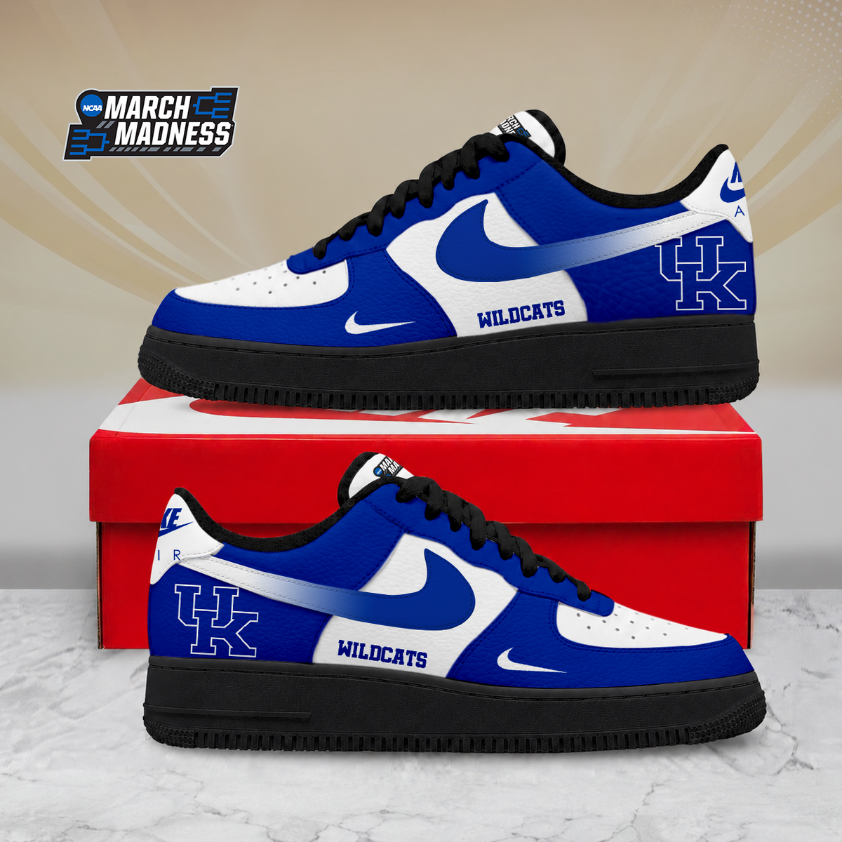 ELITE EDITION - NEW CUSTOMIZED NCAA MAM22 KEW KENTUCKY WILDCATS AF1 SHOES