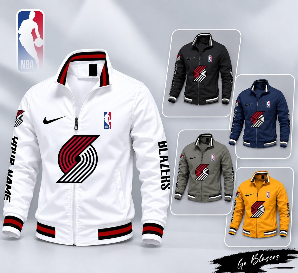 FINAL SALE - NEW CUSTOMIZED NBA22 PTB PORTLAND TRAIL BLAZERS MULTICOLOR MEN'S CASUAL JACKET