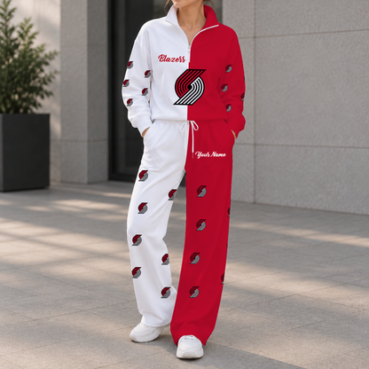 EXCLUSIVE EDITION - NEW CUSTOMIZED NBA22 PTB PORTLAND TRAIL BLAZERS ZIPPER SWEATSHIRT & WIDE LEG PANTS SET