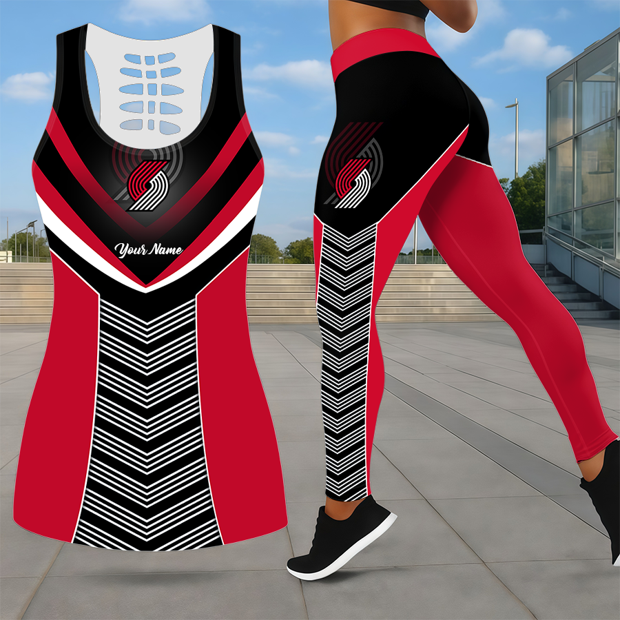 ELITE EDITION - NEW CUSTOMIZED NBA22 PTB PORTLAND TRAIL BLAZERS LEGGINGS & HOLLOW TANK TOP SET