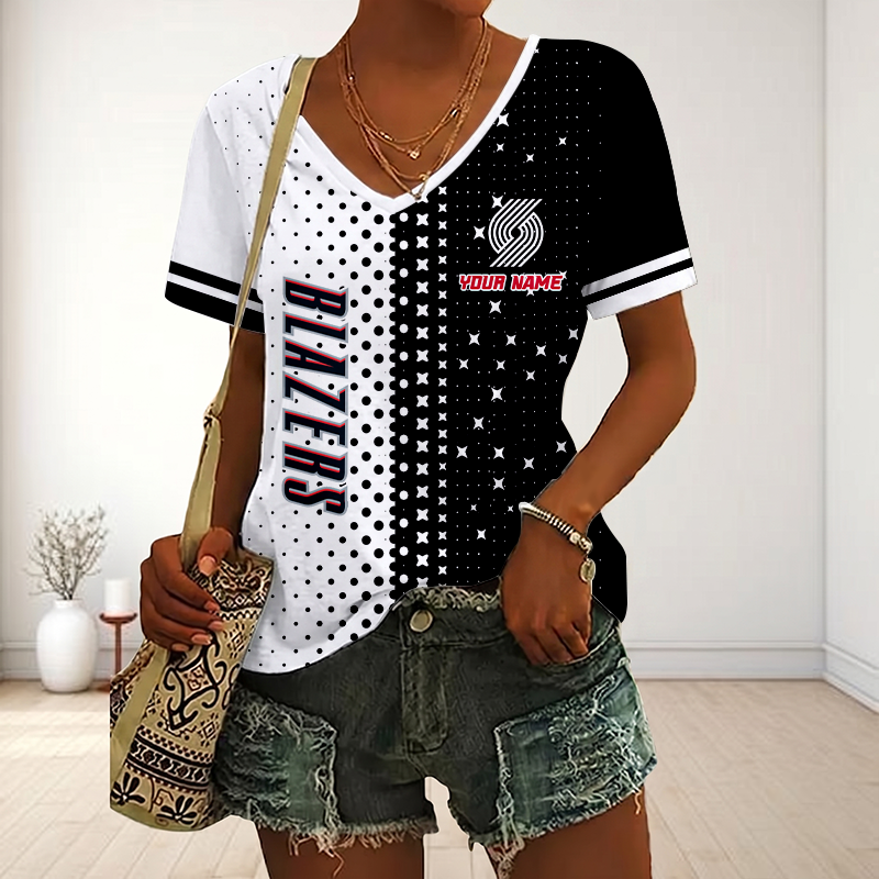 LIMITED DROP - NEW CUSTOMIZED NBA22 PTB PORTLAND TRAIL BLAZERS V-NECK FEMALE SHIRT