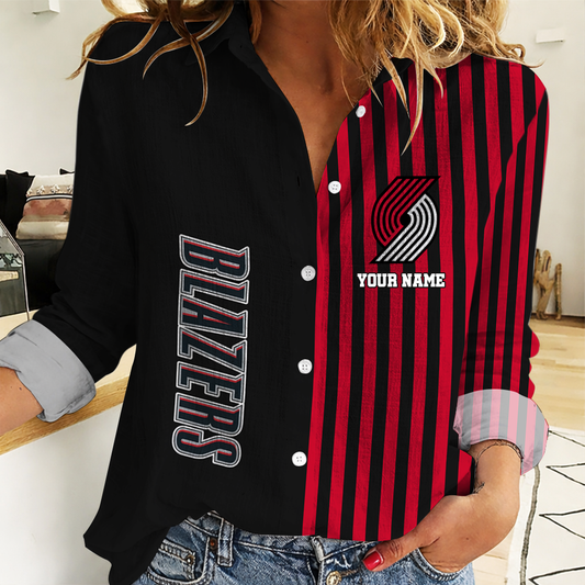HOT DEAL - NEW CUSTOMIZED PTB PORTLAND TRAIL BLAZERS WOMEN CASUAL SHIRT - NBA22