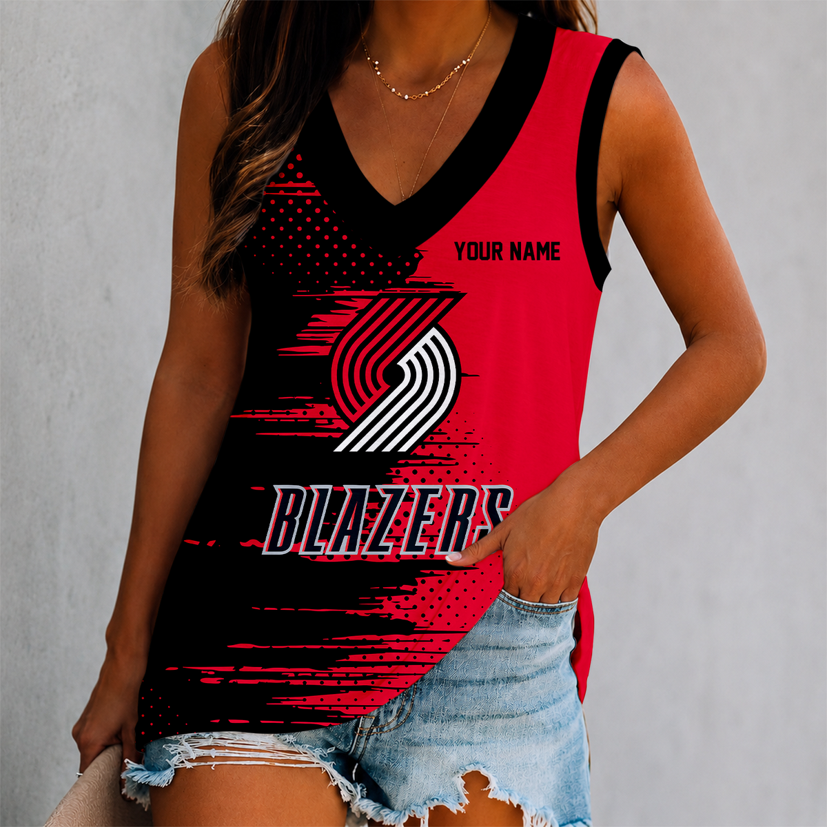 LIMITED EDITION - NEW CUSTOMIZED NBA22 PTB PORTLAND TRAIL BLAZERS WOMEN'S V-NECK TANK TOP