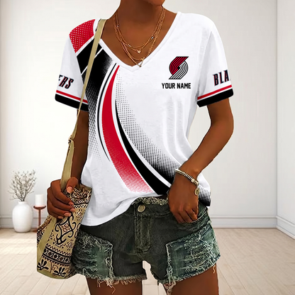 SPECIAL EDITION - NEW CUSTOMIZED NBA22 PTB PORTLAND TRAIL BLAZERS V-NECK FEMALE SHIRT