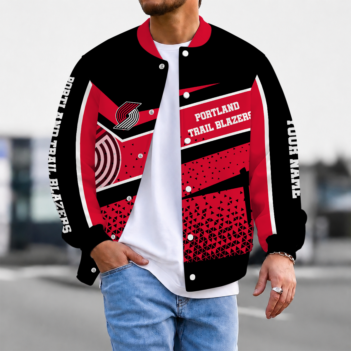 EXCLUSIVE EDITION - NEW CUSTOMIZED NBA22 PTB PORTLAND TRAIL BLAZERS BASEBALL JACKET, SATIN VARSITY JACKET
