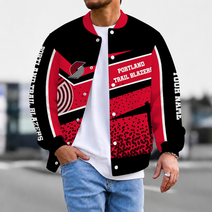 EXCLUSIVE EDITION - NEW CUSTOMIZED NBA22 PTB PORTLAND TRAIL BLAZERS BASEBALL JACKET, SATIN VARSITY JACKET