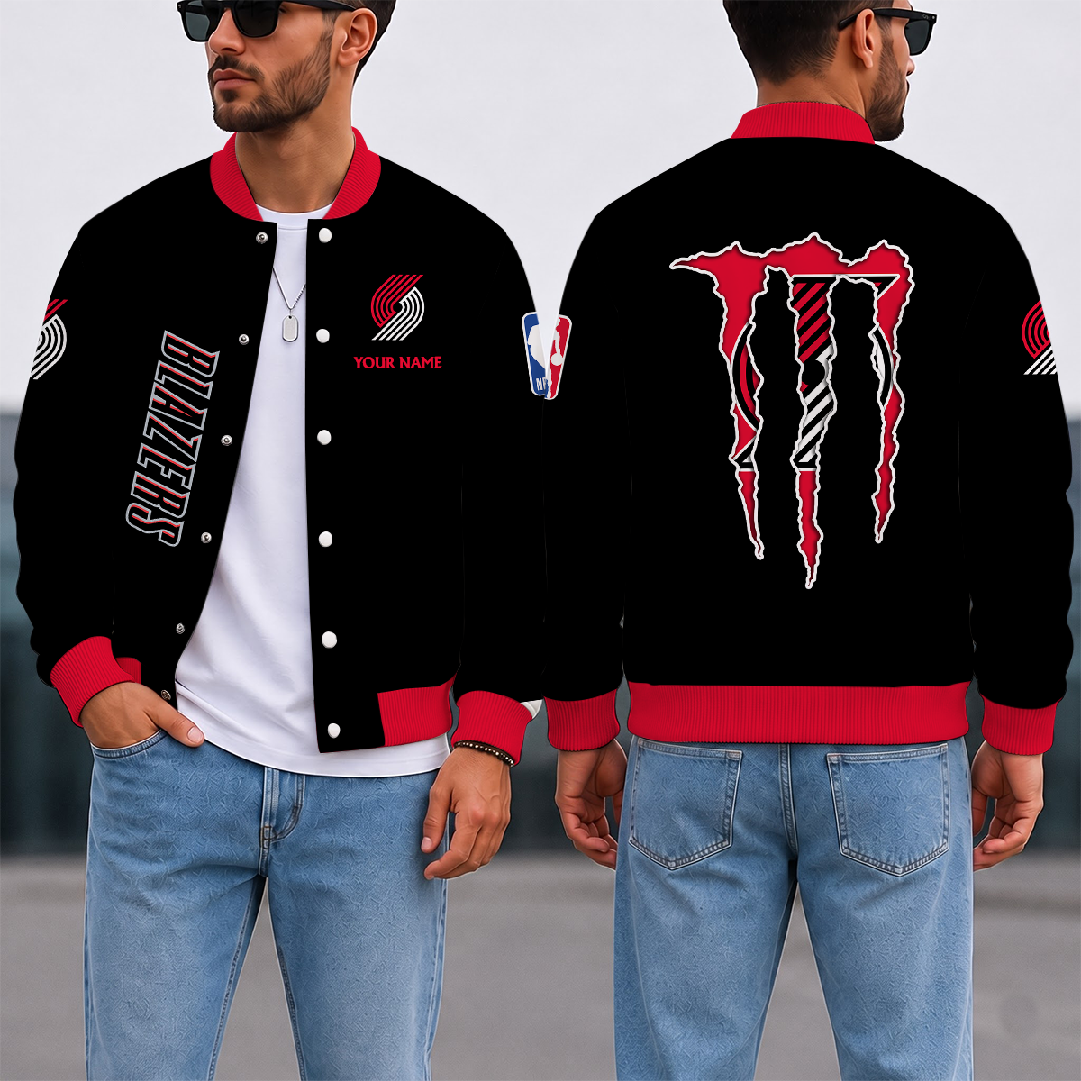 SPECIAL EDITION - NEW CUSTOMIZED NBA22 PTB PORTLAND TRAIL BLAZERS BASEBALL JACKET, SATIN VARSITY JACKET
