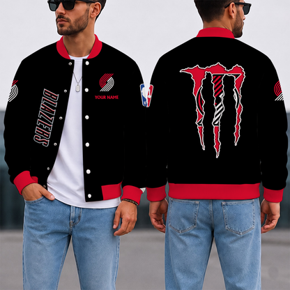 SPECIAL EDITION - NEW CUSTOMIZED NBA22 PTB PORTLAND TRAIL BLAZERS BASEBALL JACKET, SATIN VARSITY JACKET