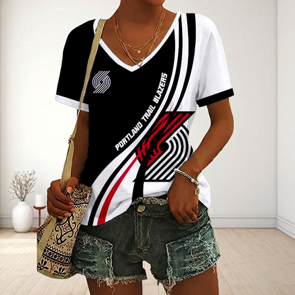 VIRAL EDITION - NEW CUSTOMIZED NBA22 PTB PORTLAND TRAIL BLAZERS V-NECK FEMALE SHIRT