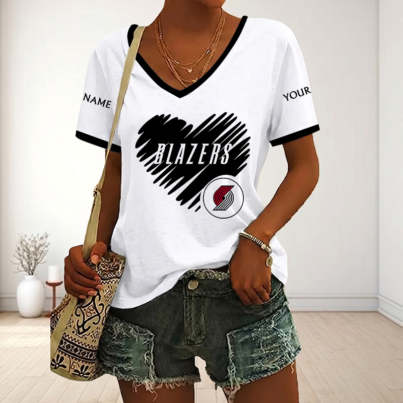 EXCLUSIVE EDITION - NEW CUSTOMIZED NBA22 PTB PORTLAND TRAIL BLAZERS V-NECK FEMALE SHIRT