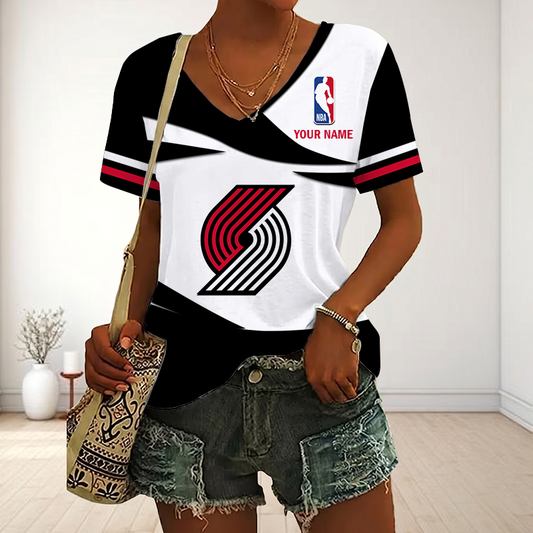 EXCLUSIVE EDITION - NEW CUSTOMIZED NBA22 PTB PORTLAND TRAIL BLAZERS V-NECK FEMALE SHIRT