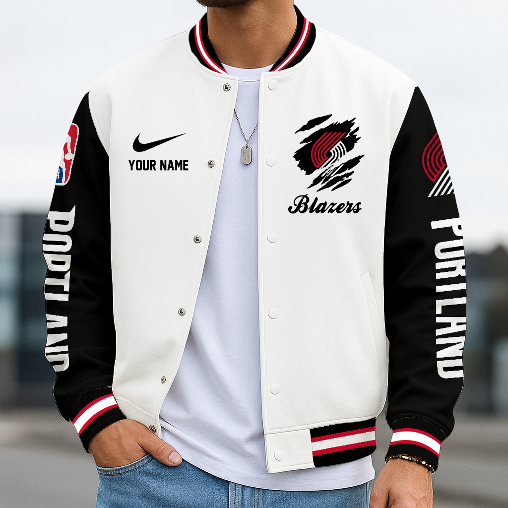 LIMITED DROP - NEW CUSTOMIZED PTB PT BLAZERS BASEBALL JACKET, SATIN VARSITY JACKET - NBA22