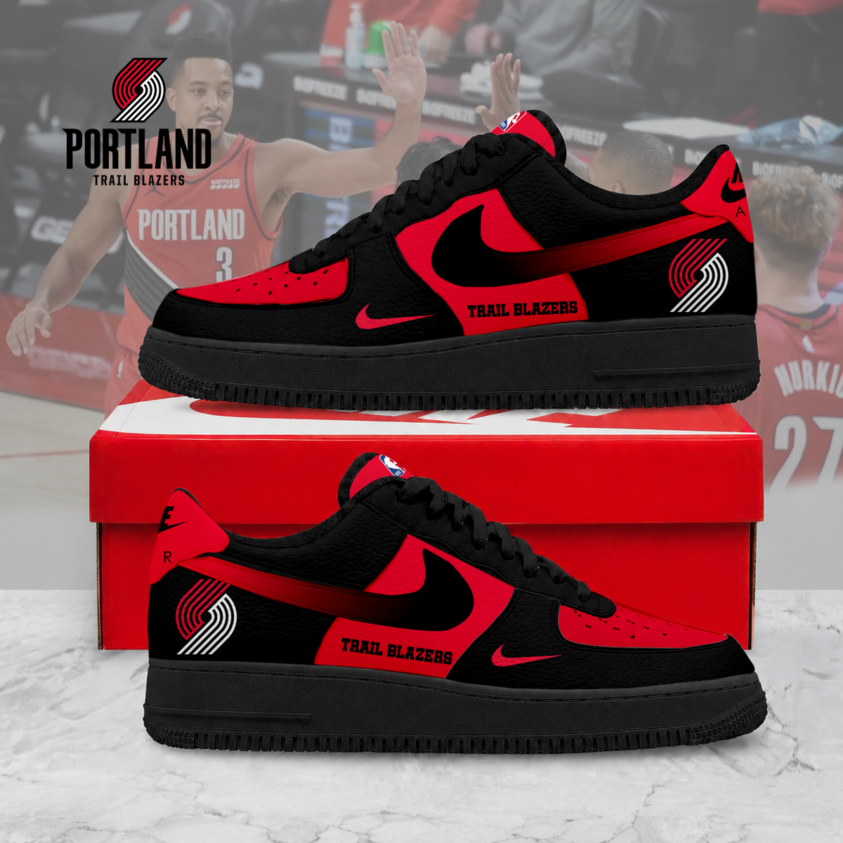 HOT DEAL - NEW CUSTOMIZED NBA22 PTB PORTLAND TRAIL BLAZERS AF1 SNEAKERS