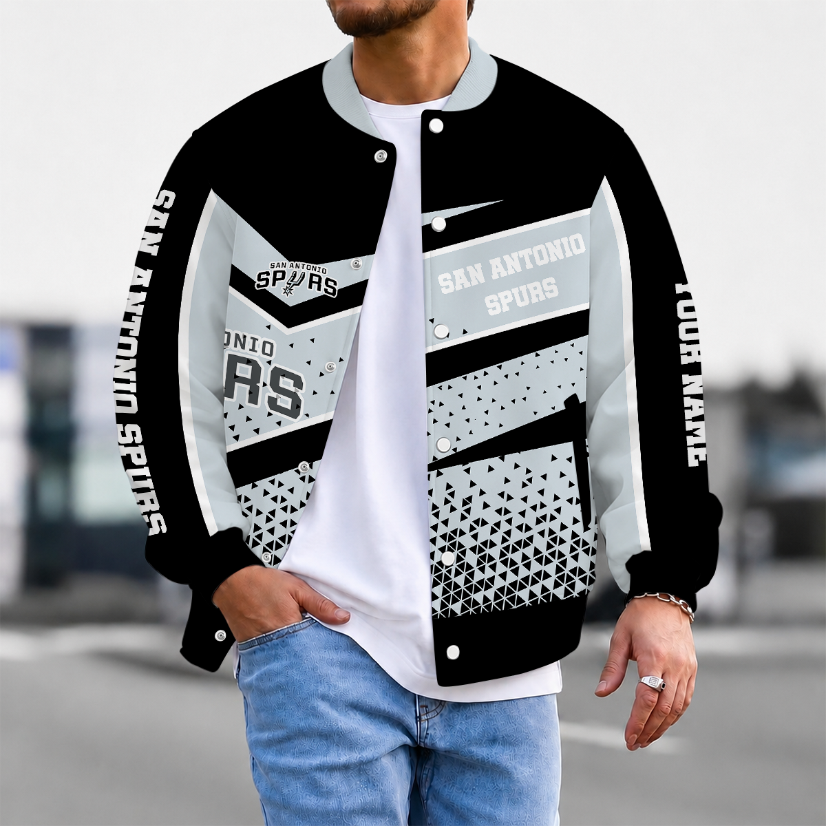 EXCLUSIVE EDITION - NEW CUSTOMIZED NBA23 SAS SAN ANTONIO SPURS BASEBALL JACKET, SATIN VARSITY JACKET