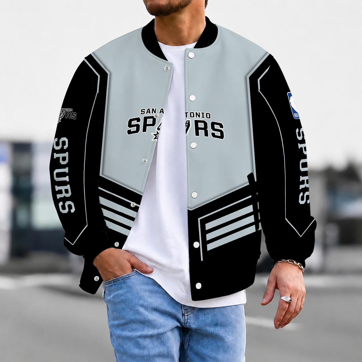 LIMITED DROP - NEW CUSTOMIZED SAS SAN ANTONIO SPURS BASEBALL JACKET, SATIN VARSITY JACKET - NBA23
