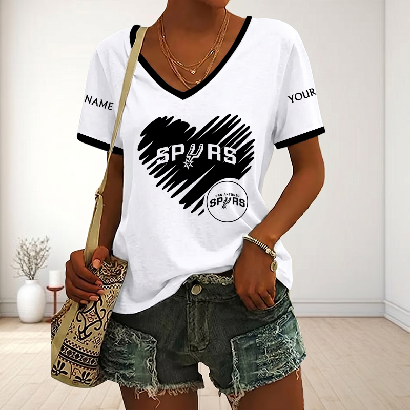 EXCLUSIVE EDITION - NEW CUSTOMIZED NBA23 SAS SAN ANTONIO SPURS V-NECK FEMALE SHIRT