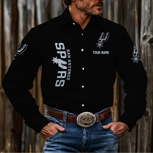HOT DEAL - NEW CUSTOMIZED NBA23 SAS SAN ANTONIO SPURS MEN'S LONG SLEEVE BUTTON-UP SHIRT