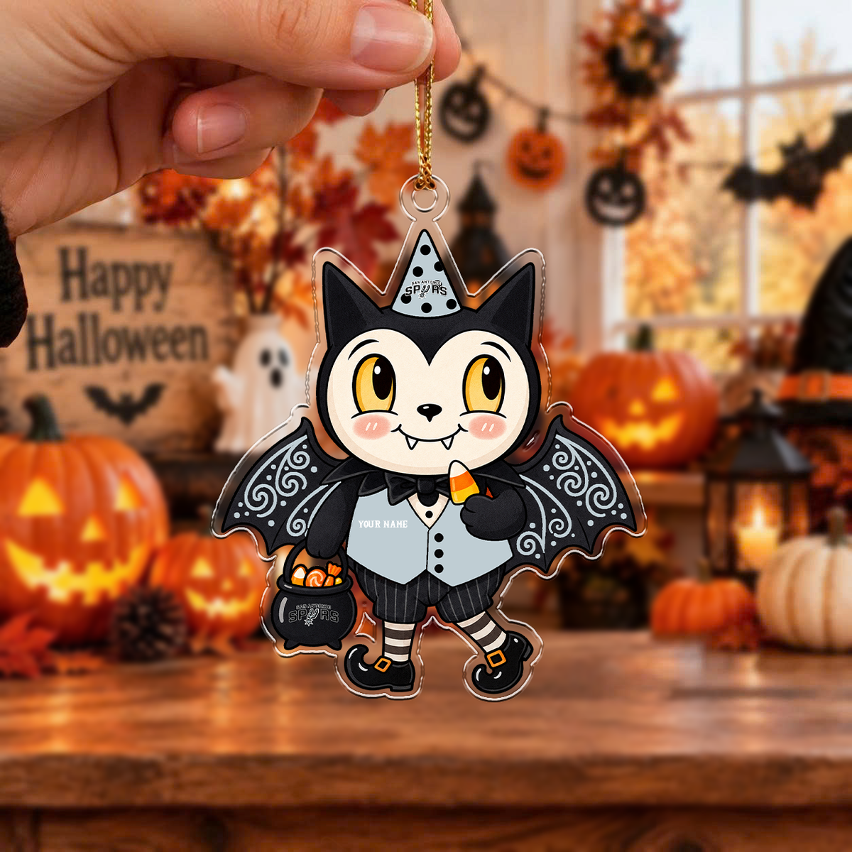 EXCLUSIVE  EDITION - NEW CUSTOMIZED NBA23 SAS SAN ANTONIO SPURS HALLOWEEN ACRYLIC ORNAMENT