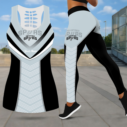 ELITE EDITION - NEW CUSTOMIZED NBA23 SAS SAN ANTONIO SPURS LEGGINGS & HOLLOW TANK TOP SET