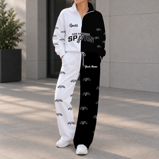 EXCLUSIVE EDITION - NEW CUSTOMIZED NBA23 SAS SAN ANTONIO SPURS ZIPPER SWEATSHIRT & WIDE LEG PANTS SET