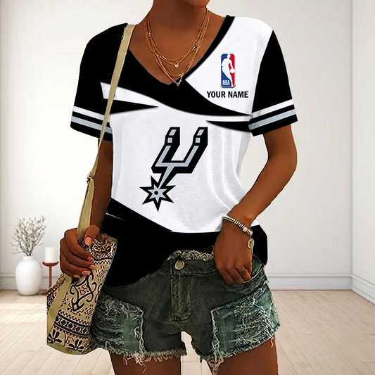 EXCLUSIVE EDITION - NEW CUSTOMIZED NBA23 SAS SAN ANTONIO SPURS V-NECK FEMALE SHIRT